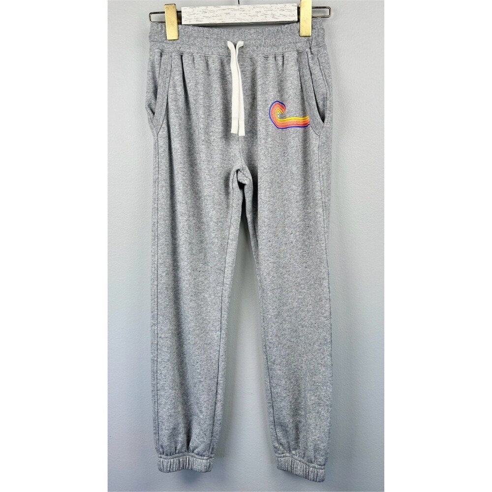 Outerknown Boys Jogger Sweatpants Heather Gray Rainbow Logo Drawstring L
